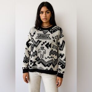 Vintage Organically Grown Abstract‎ Graphic Knit Crewneck Sweater M